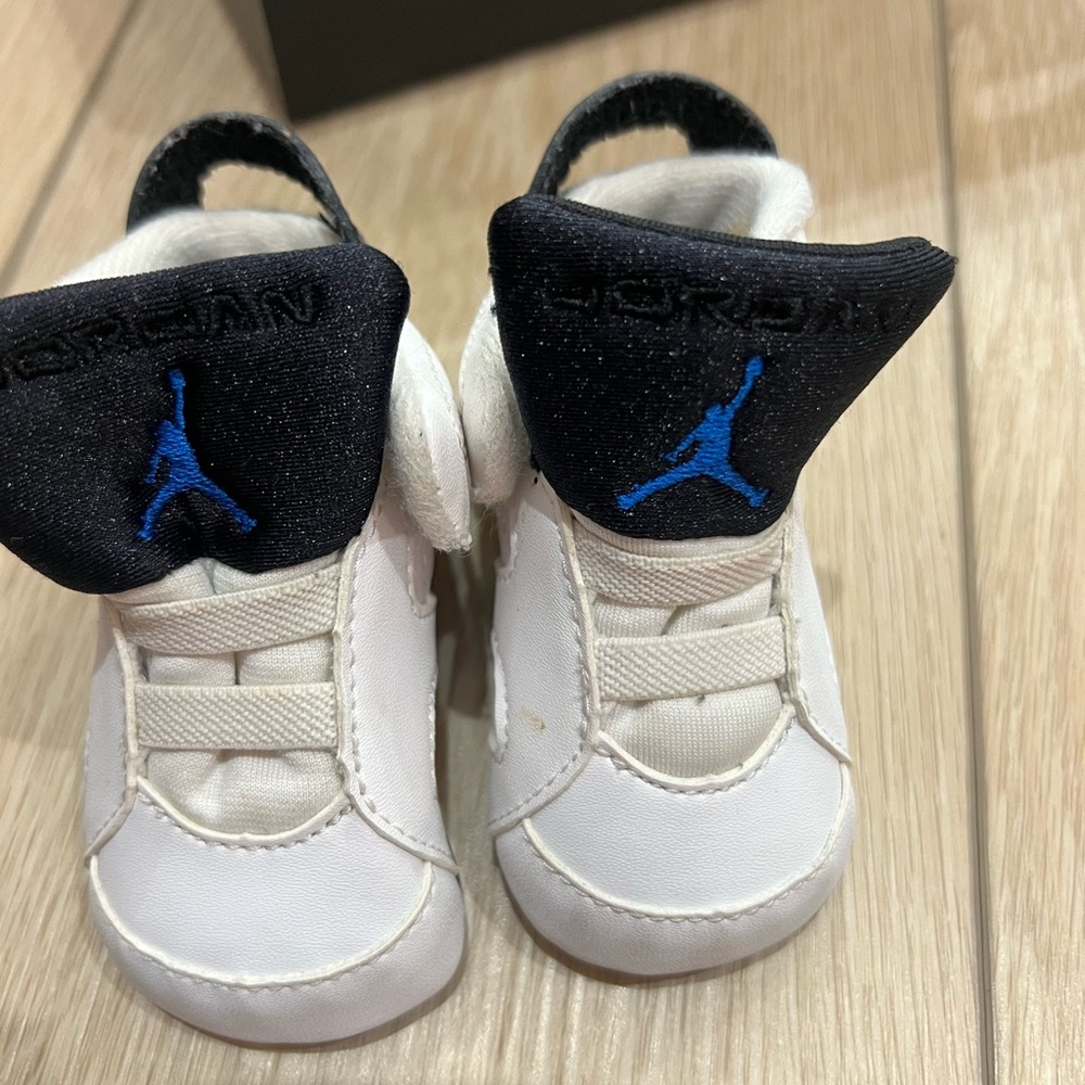 Jordan Kids White and Black Sneakers with Blue Logo